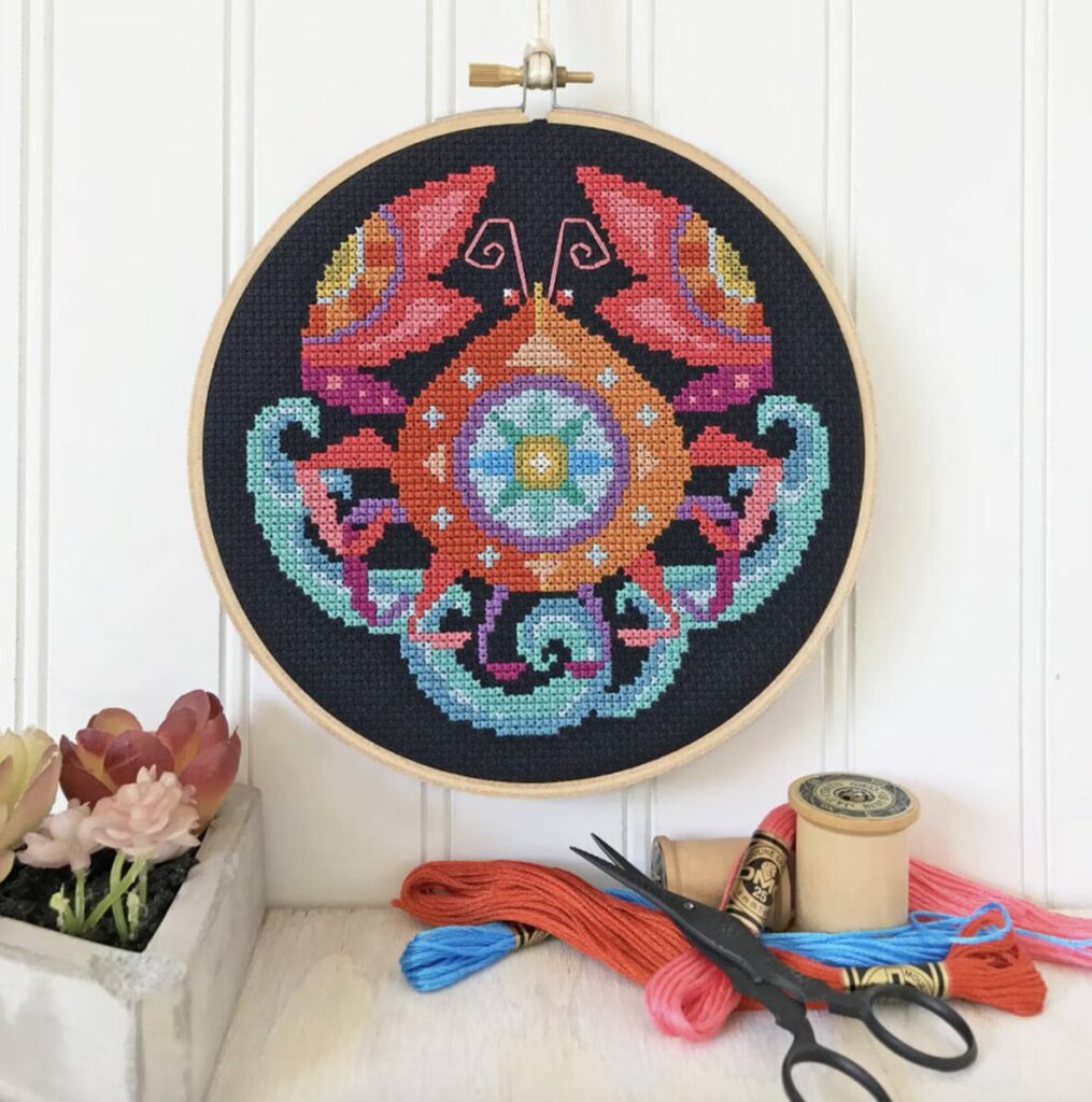 Modern cross stitch pattern for Cancer Zodiac